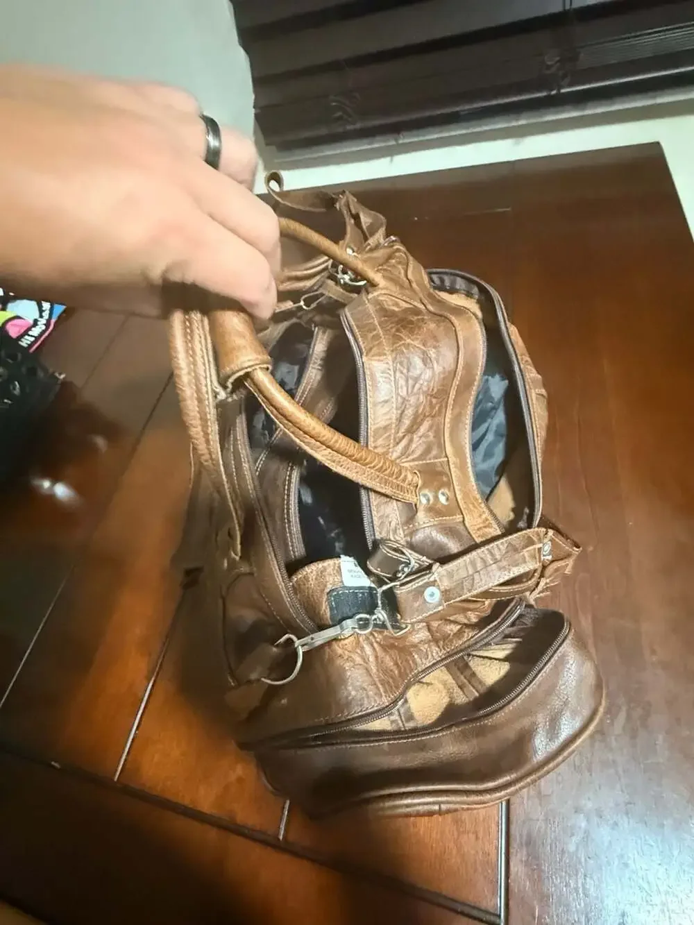 Vintage Distressed Brown Genuine Leather Duffel Travel Bag Made in Mexico